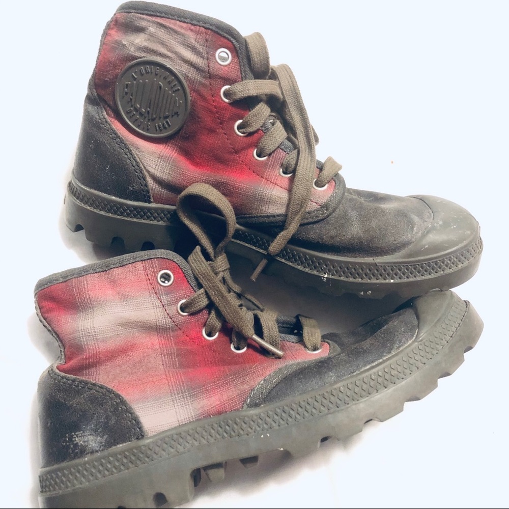 Palladium high top leather and plaid shoes